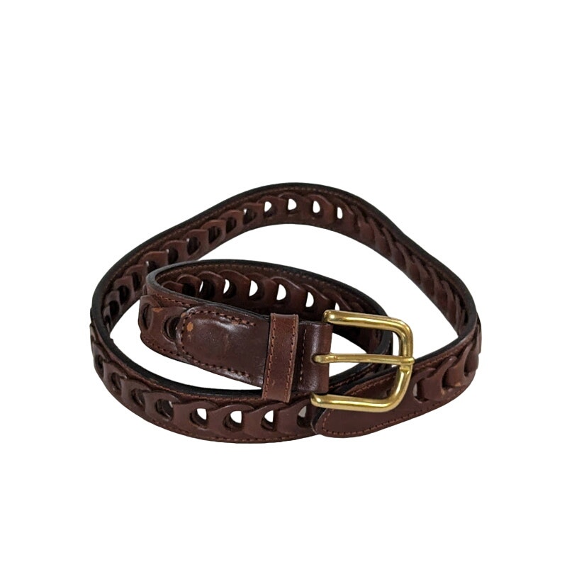Cabelas Woven Interlocking Leather Belt Men's Small 30" Brass Buckle